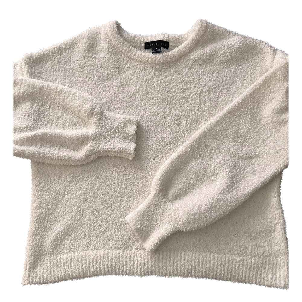 Sanctuary Women Ivory Fuzzy Popcorn Knit Balloon Sleeve Sweater CW1006MU5 Size M